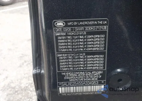 2005 Land Rover Lr3 Se from USA, damaged, VIN SALAE25455A334953